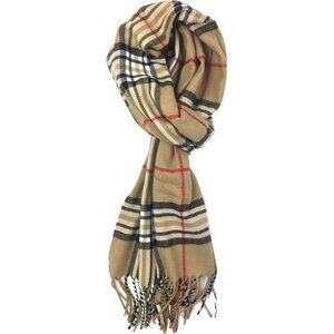 Men and Women Classic Camel Plaid Winter Scarf Cashmer Soft Plum Feathers